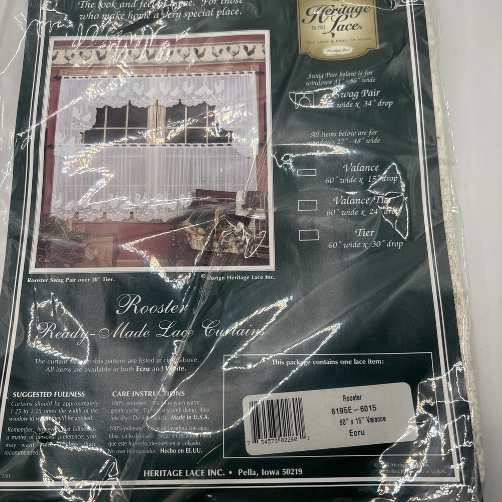 Vtg NOS Heritage Lace Rooster Country Farmhouse Valance ONLY Ecru Beige 60"x15"